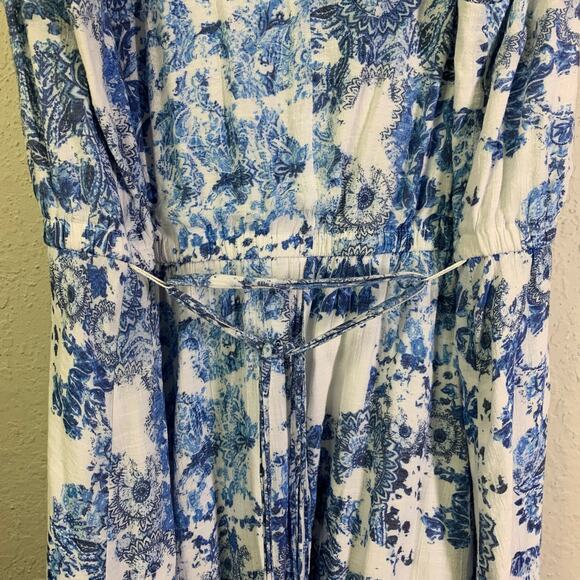 LANE BRYANT Dress 24 Vintage Fields Flutter Sleeve Faux Wrap Maxi Keyhole Lined - Picture 11 of 16